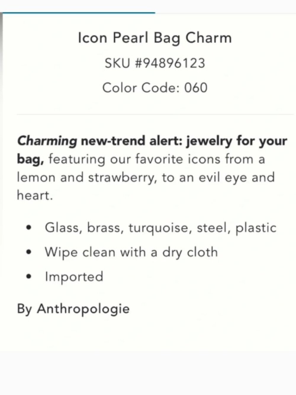 NWT Anthropologie Icon Pearl Football Purse Charm - Picture 11 of 11